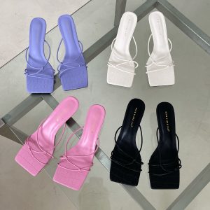 Summer French Style High-End Kitten Heel Slippers for Women, Simple Comfortable Solid Color Elegant Sandals