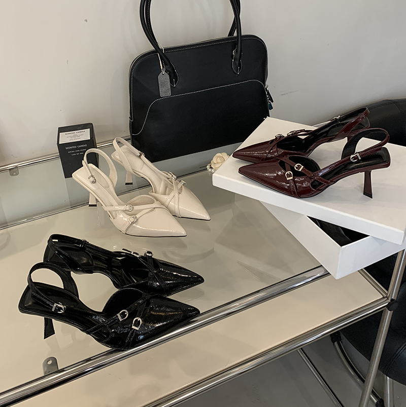 2025 French Style Buckle Strap Closed Toe High Heel Sandals for Women Pointed Toe Slingback - Image 4