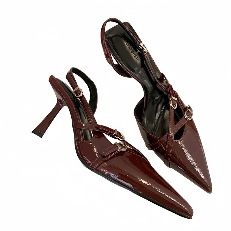 2025 French Style Buckle Strap Closed Toe High Heel Sandals for Women Pointed Toe Slingback - Image 5