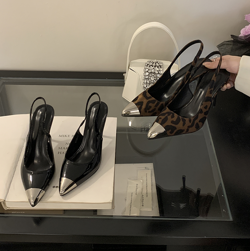 Women's High Heel Sandals 2025 Spring Autumn New Leopard Print Metal Pointed Toe Thin Heel Sexy Mature Style Closed Toe Single Shoes - Image 4