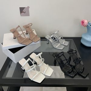 2025 New French Nude High Heel Women's Open Toe Strappy Roman Sandals Luxury Thin Strap Slides