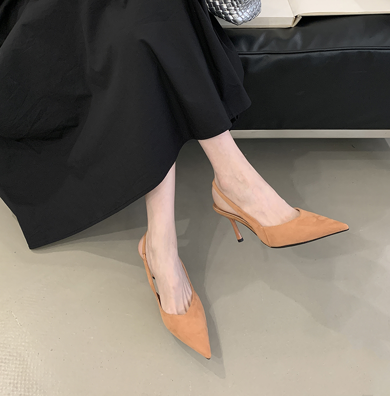 Fairy French Leopard Print High Heel Closed Toe Sandals Backless Shoes 2025 New Spring Summer Pointed Toe Flats - Image 4