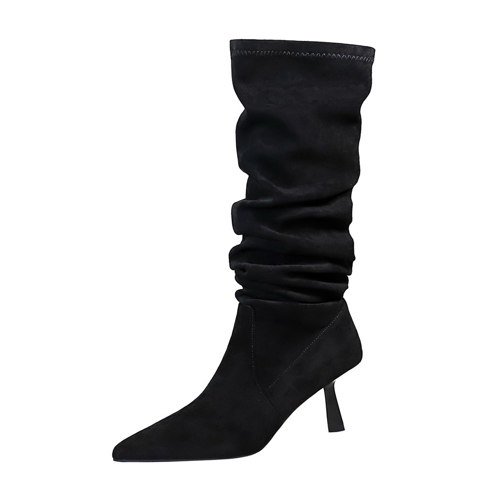 Women's High Heel Pointed Toe Stretch Over-the-Knee Boots with Wrinkled Shaft Riding Boots - Image 5
