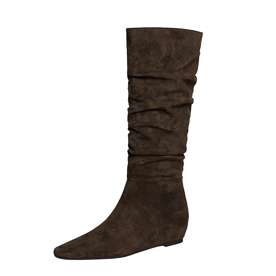 Women's Slouchy High Boots with Hidden Heel, Pointed Toe, Folds, Over-the-Knee Style - Image 5