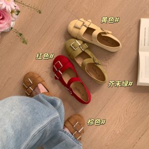 Retro Flat Buckle Suede Mary Jane Shoes for Women 2026 Spring New Korean Style Commuter One-Strap Shoes