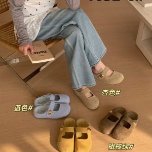 New Style Hidden Wedge Thick Sole Genuine Leather Half Slipper Women Casual Lazy One Step Ugly Cute Birkenstock Sandals