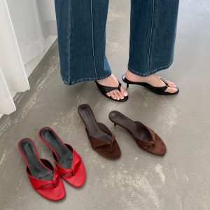 2026 Summer New Round Toe Kitten Heel Slippers for Women Fashion Sandals with Dress Flip Flop Outdoor Simple Elegant High Heel Shoes