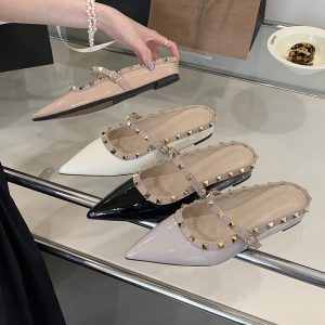 2025 New Summer Women's Hidden Height Increase Closed Toe Slippers Rhinestone Pointed Toe French Style Sandals