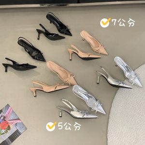 HMSZ Women's Open Back Sandals 2025 Summer New Bow Decor Hollow Out Strap Heels